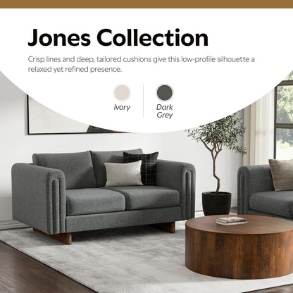 Mid-Century Modern 2-Seater Sofa – Mist Grey Woven-Blend Fabric Loveseat