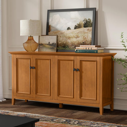 Modern 4-Door Storage Cabinet – Solid Wood Buffet & Sideboard with Adjustable Shelves