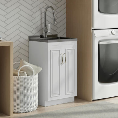 Modern White Laundry Utility Cabinet with Sink – Shaker-Style Storage Station