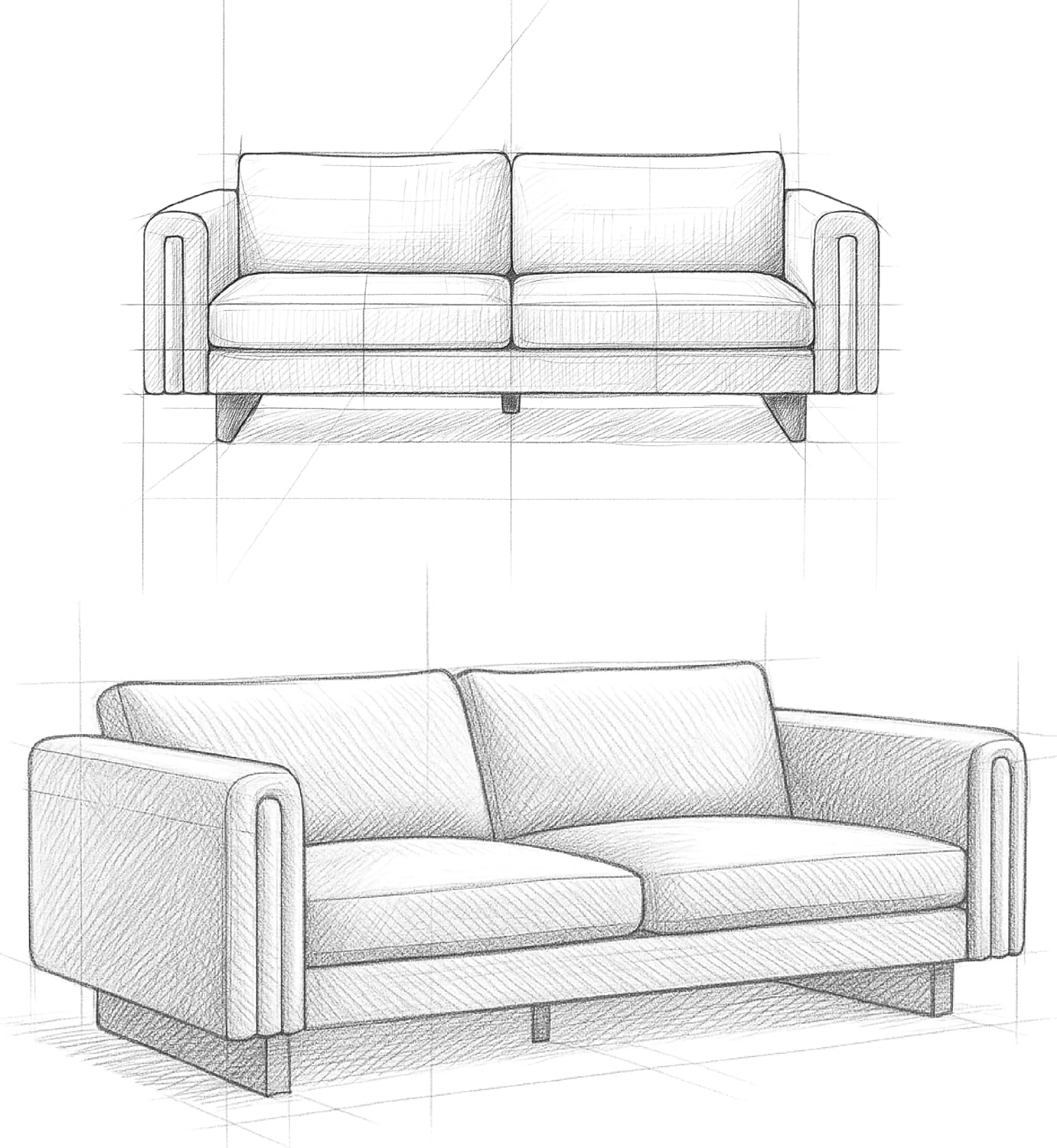 Mid-Century Modern 2-Seater Sofa – Mist Grey Woven-Blend Fabric Loveseat