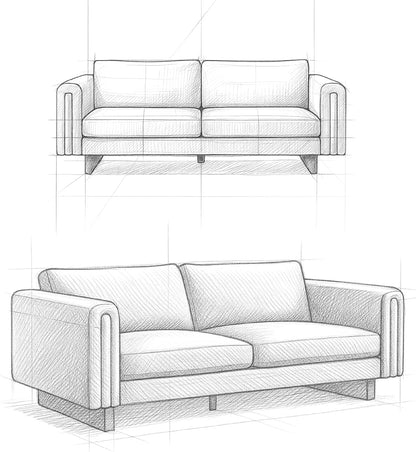 Mid-Century Modern 2-Seater Sofa – Mist Grey Woven-Blend Fabric Loveseat