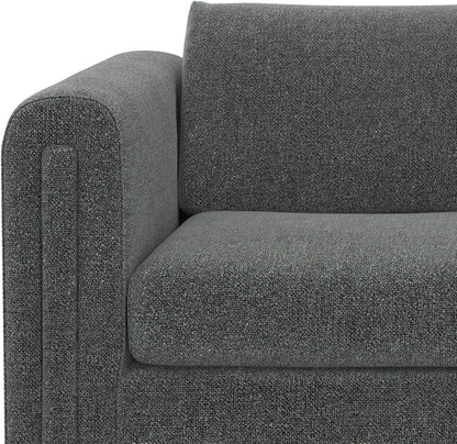 Mid-Century Modern 2-Seater Sofa – Mist Grey Woven-Blend Fabric Loveseat