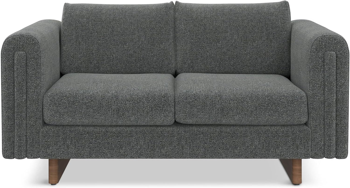 Mid-Century Modern 2-Seater Sofa – Mist Grey Woven-Blend Fabric Loveseat