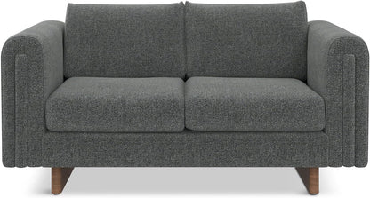 Mid-Century Modern 2-Seater Sofa – Mist Grey Woven-Blend Fabric Loveseat