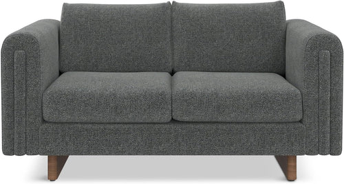 Mid-Century Modern 2-Seater Sofa – Mist Grey Woven-Blend Fabric Loveseat