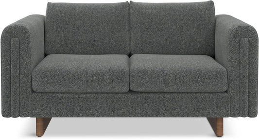 Mid-Century Modern 2-Seater Sofa – Mist Grey Woven-Blend Fabric Loveseat