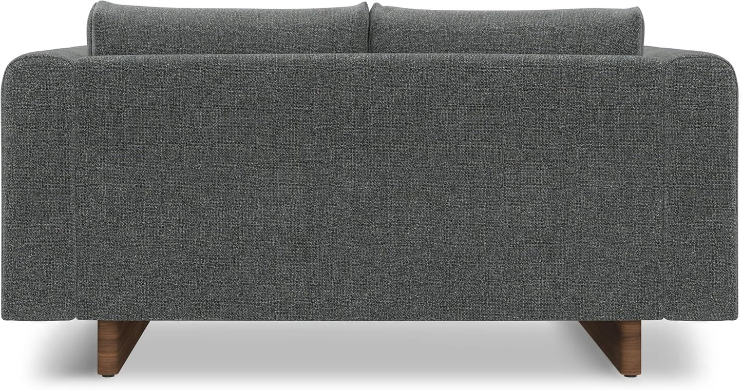 Mid-Century Modern 2-Seater Sofa – Mist Grey Woven-Blend Fabric Loveseat