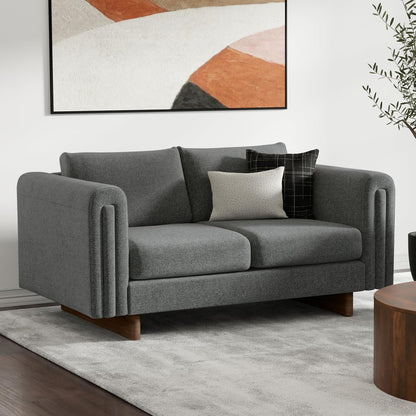 Mid-Century Modern 2-Seater Sofa – Mist Grey Woven-Blend Fabric Loveseat