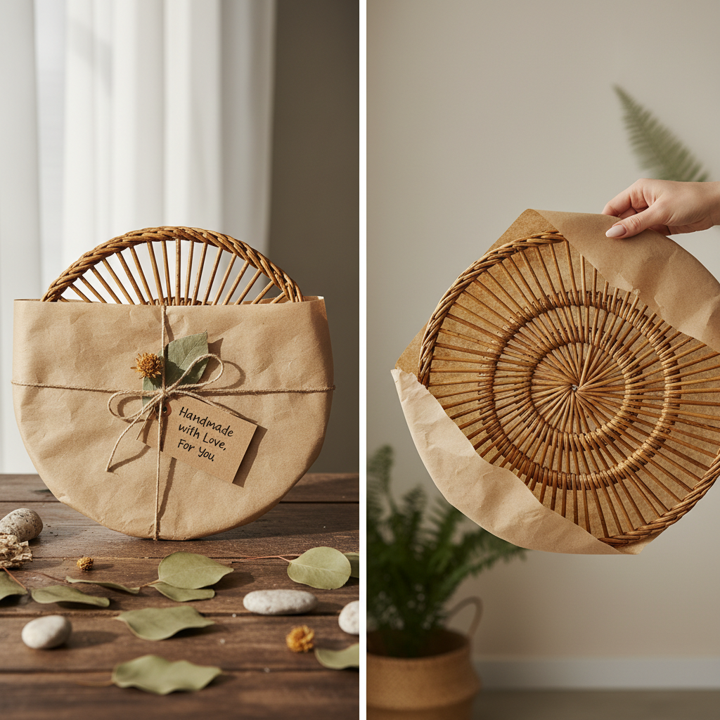 Rattan wall hanging in eco-friendly kraft paper gift packaging