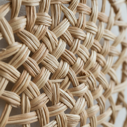 Close-up of intricate rattan weaving pattern and natural fiber texture